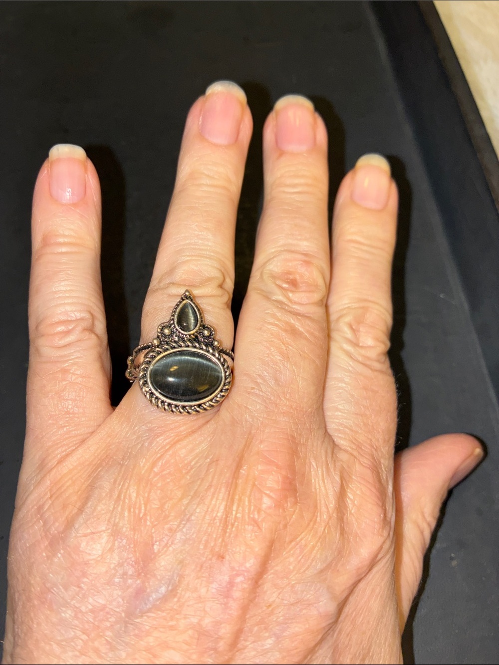 Silver-Tone Tiger's Eye Statement Stretch Ring